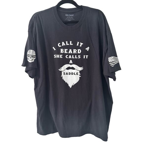 Beard Saddle Funny Punny Mens Tee Shirt 2XL XXL Black Skull Biker Dirty Jokes - Picture 1 of 7